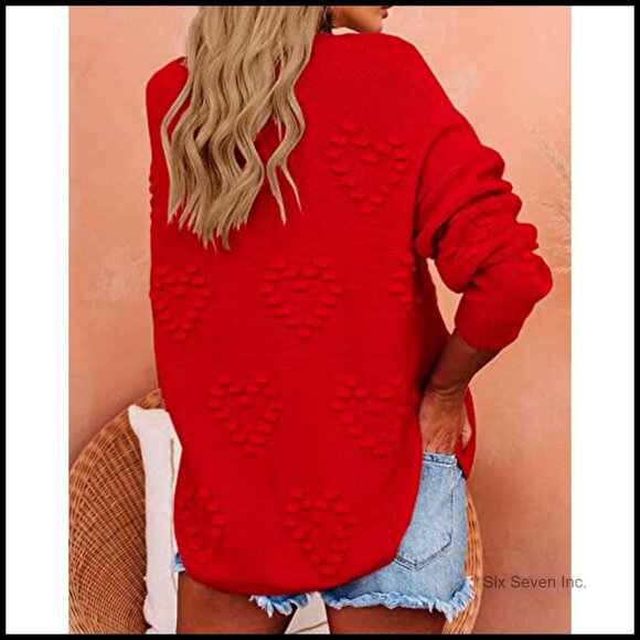 Oversized Crew Neck Pullover Sweater Loose Knit Y2K Chic Valentine Print - Picture 2 of 6